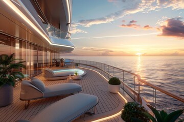 Fototapeta premium Luxury cruise ship deck in late afternoon