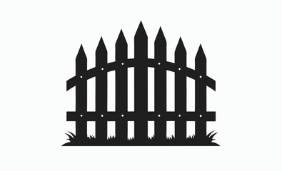 Fototapeta premium Wooden fence silhouette, rustic picket fence vector icon