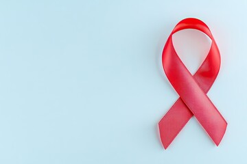 red ribbon on white background symbolizing world hemophilia day ample copy space for text placement