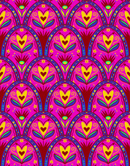 Abstract Hand Drawing Ethnic Traditional African Damask Floral Ornamental Bohemian Motif Seamless Vector Pattern Isolated Background