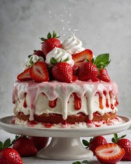 Enorme gâteau fraisier avec chantilly et coulis