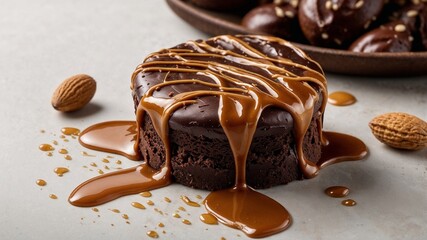 Petit gâteau au chocolat avec coulis caramel