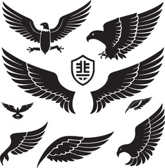 Obraz premium Eagle with wings silhouette vector illustration for tattoo design