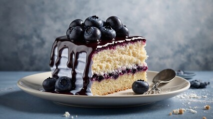 Part de gâteau aux myrtilles avec cuillère