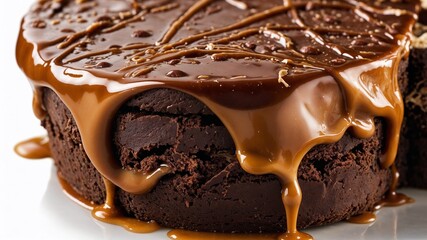 Gros plan gâteau au chocolat avec coulis caramel