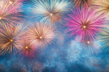 vibrant fireworks burst brightly against serene night sky capturing essence of celebration and festivity