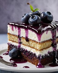 Part de Gâteau aux myrtilles et chantilly