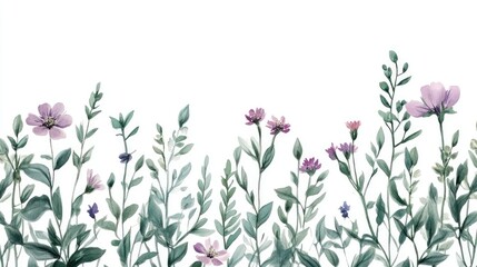 A vibrant arrangement of wildflowers and greenery in soft watercolor style, perfect for nature-themed designs