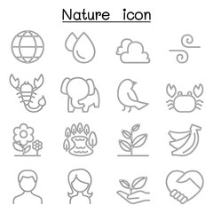 Nature & Environment icon set in thin line style