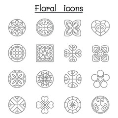 Abstract Floral icon set in thin line style