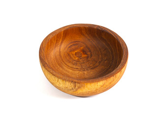 Empty wooden bowl isolated on white background