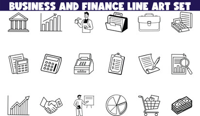 Business Finance Line Art Icons Banking, Growth, Sales, and More