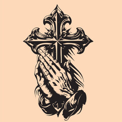 black and white tattoo design of Christ cross