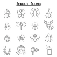 Insect & bug icon set in thin line style