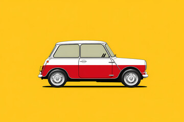 Obraz premium Classic Car Design: A vibrant illustration captures the essence of a classic car, showcasing sleek lines and iconic design against a bright yellow backdrop, ready to inspire.