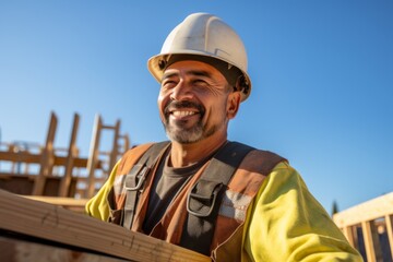 Portrait of a Hispanic construction worker on building house in USA