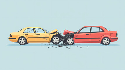 Fototapeta premium Collision: a dramatic depiction of a severe automobile accident, with two vehicles involved in a head-on impact, surrounded by scattered debris.