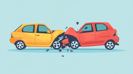 Fototapeta premium Collision Chaos: A graphic illustration capturing the aftermath of a severe car accident, with two vehicles dramatically impacted in a moment of crisis.
