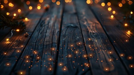 Romantic glowing fairy lights a dark wooden surface festive and magical ambiance ideal for invitations wedding themes or event advertisements with copy space