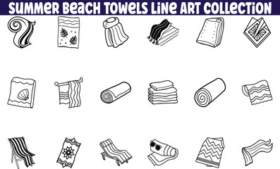 Summer Beach Towels Line Art Collection Rolled, Folded, Stacked Designs