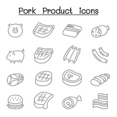 Pig & Pork Product icon set in thin line style
