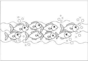 Obraz premium Fishes in a Row: Underwater Journey Coloring Page