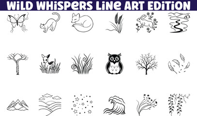 Wild Whispers Line Art Edition Nature, Animals, Botanical Designs