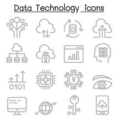 Data Technology, Database, Cloud Computing, Server, Computer network icon set in thin line style