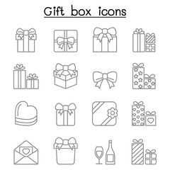 Gift box icon set in thin line style