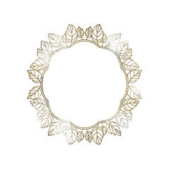Golden wreath frame, vintage card. Invitation template 