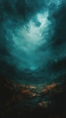 Fototapeta premium Ethereal teal sky meets shadowy golden earth.