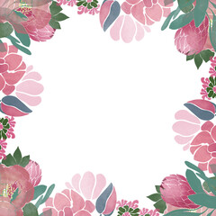 Wallpaper frame with flowers. Pink and green colours 