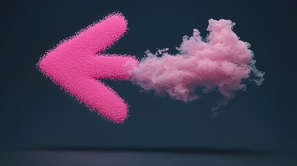 Abstract Pink Arrow Shape Made of Colorful Particles and Smoke Against a Dark Background