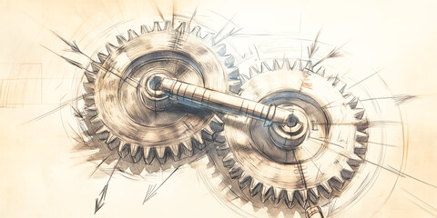Obraz premium Hand-Drawn Engineering Concept Illustration Highlighting an Advanced Machinery System for Precision Operations