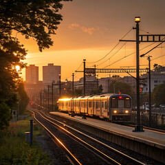 Fototapeta premium train at sunset