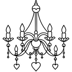 Chandelier with heart decorations line art