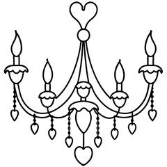 Chandelier with heart decorations line art
