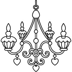 Chandelier with heart decorations line art
