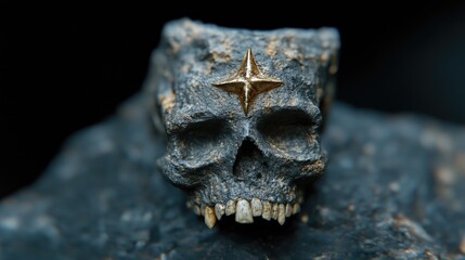 Naklejka premium Detailed Skull, Gold Accent