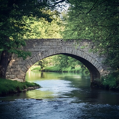 Fototapeta premium A stone bridge from the medieval era arching over a peaceful river,cultural heritage protection