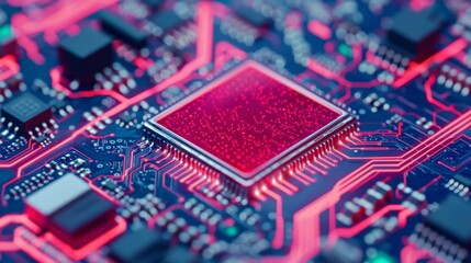 Sleek quantum AI processor unit integrated with detailed PCB components and glowing data pathways symbolizing the evolution of artificial intelligence processing power , Minimalism Clean and clear