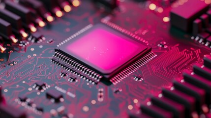 Futuristic artificial intelligence processor on a vibrant PCB motherboard with glowing circuits representing advanced quantum AI data processing and innovation , Minimalism Clean and clear background
