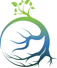 Root Of The Tree logo illustration. Vector silhouette of a tree,Abstract vibrant tree logo design, root vector - Tree of life logo design inspiration