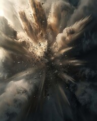 Dramatic explosion with swirling clouds of dust