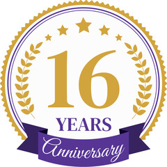 Logo 16 Years Anniversary Celebration Design Template.
