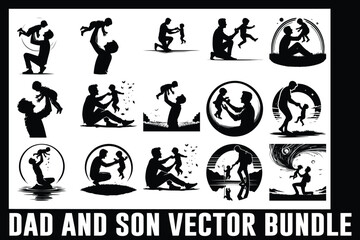 Dad and Son Silhouette Vector Bundle