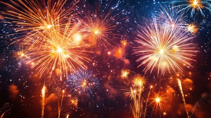 Fototapeta premium Vibrant fireworks explode across a celebratory New Year s background