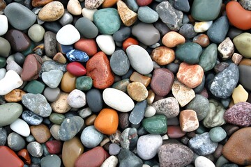 Colorful pebbles on a beach, up close, texture