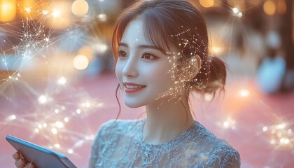 Connected Woman's Vision in Night City.