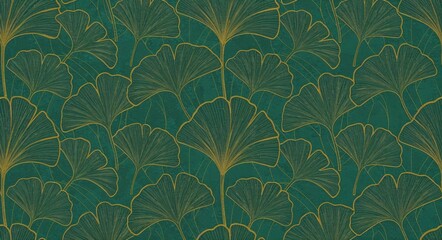 "Art Deco Ginkgo Biloba Leaves with Teal and Gold Accents"